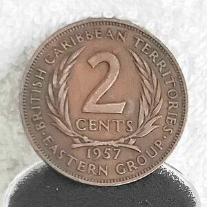 Circulated 1957 Caribbean 2 Cents British Caribbean... Coin made of Bronze!!